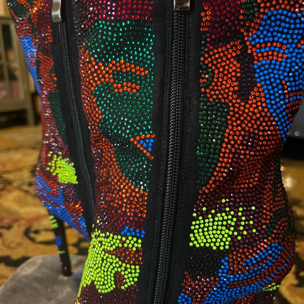 Colorful Rhinestone Ankle Boots - Picture 6 of 6